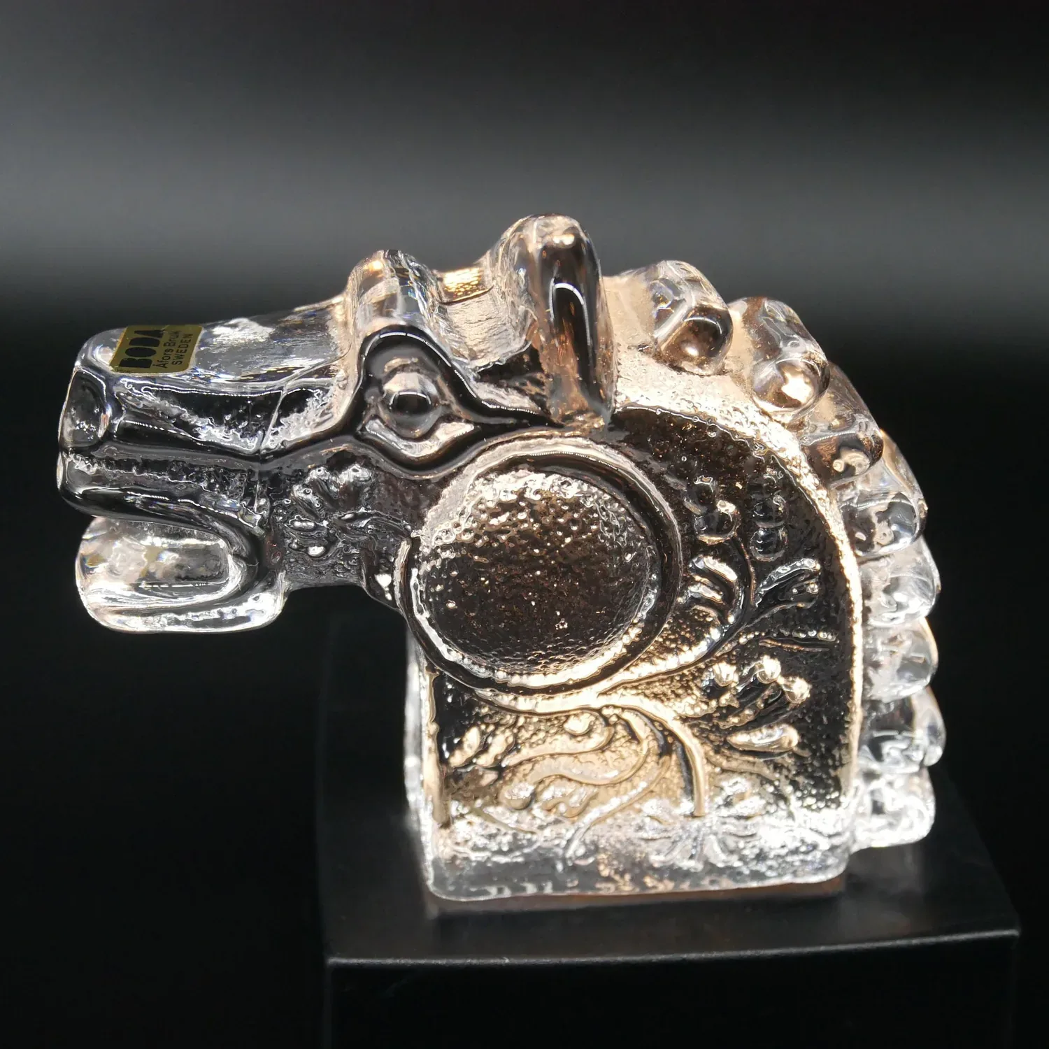 Bertil Vallien Art Glass Horse Head: Signed Boda Åfors Etruscan SculptureCollectible Glass All Things Retro Store