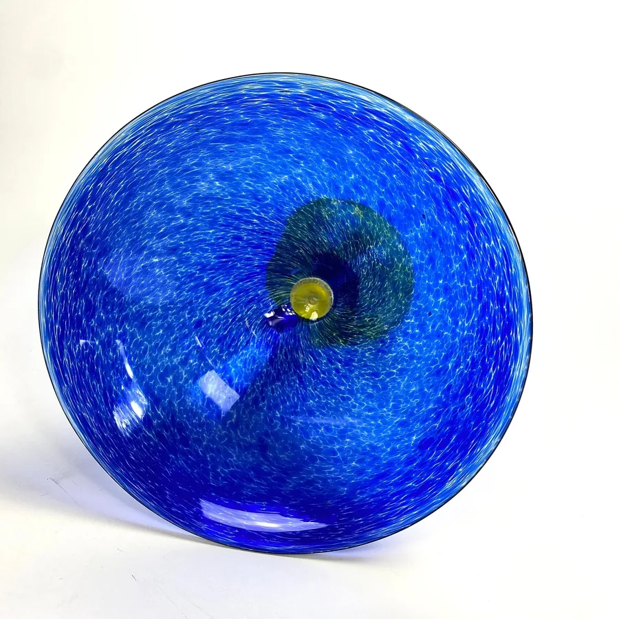 Collectible GlassArt Glass Goblet – Blue & Yellow Snake Stem, Signed Swedish Glass Image 10