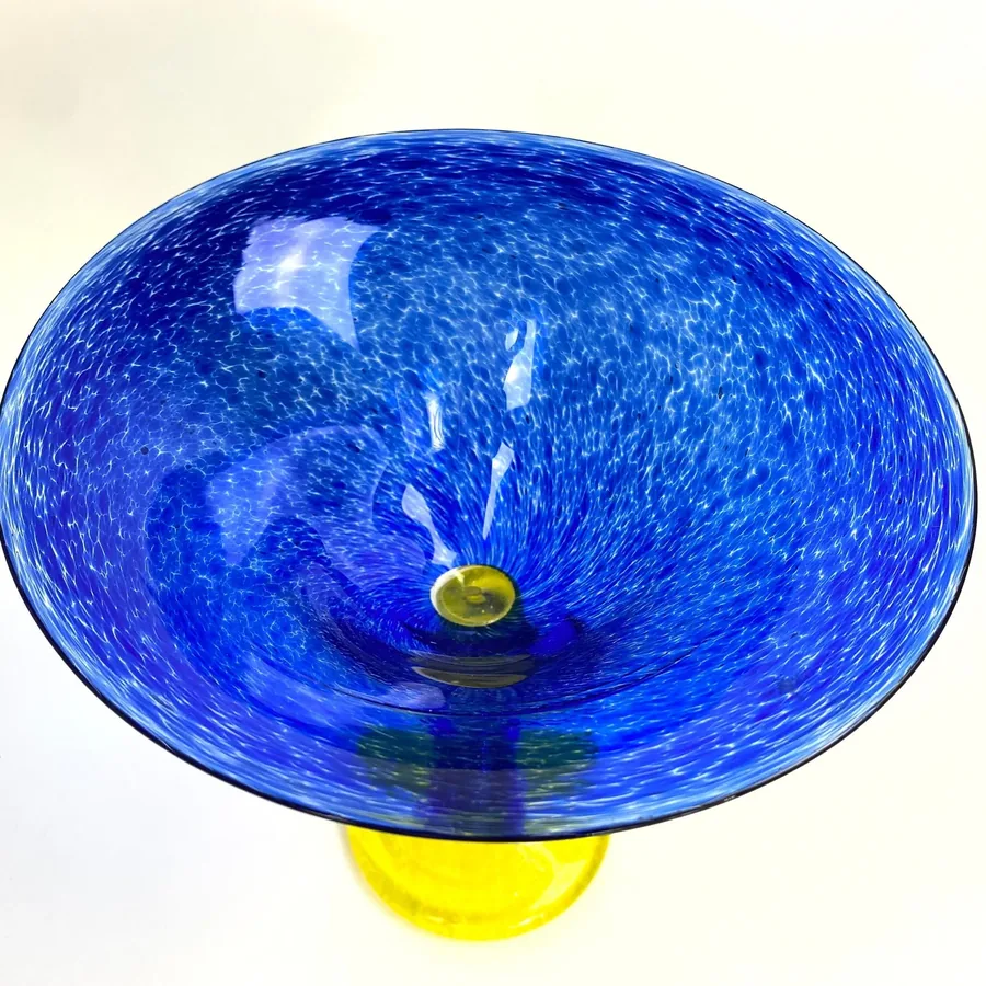 Collectible GlassArt Glass Goblet – Blue & Yellow Snake Stem, Signed Swedish Glass Image 7