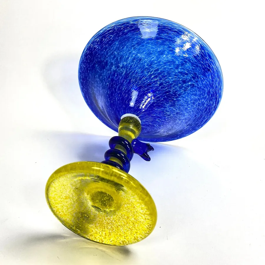 Collectible GlassArt Glass Goblet – Blue & Yellow Snake Stem, Signed Swedish Glass Image 8