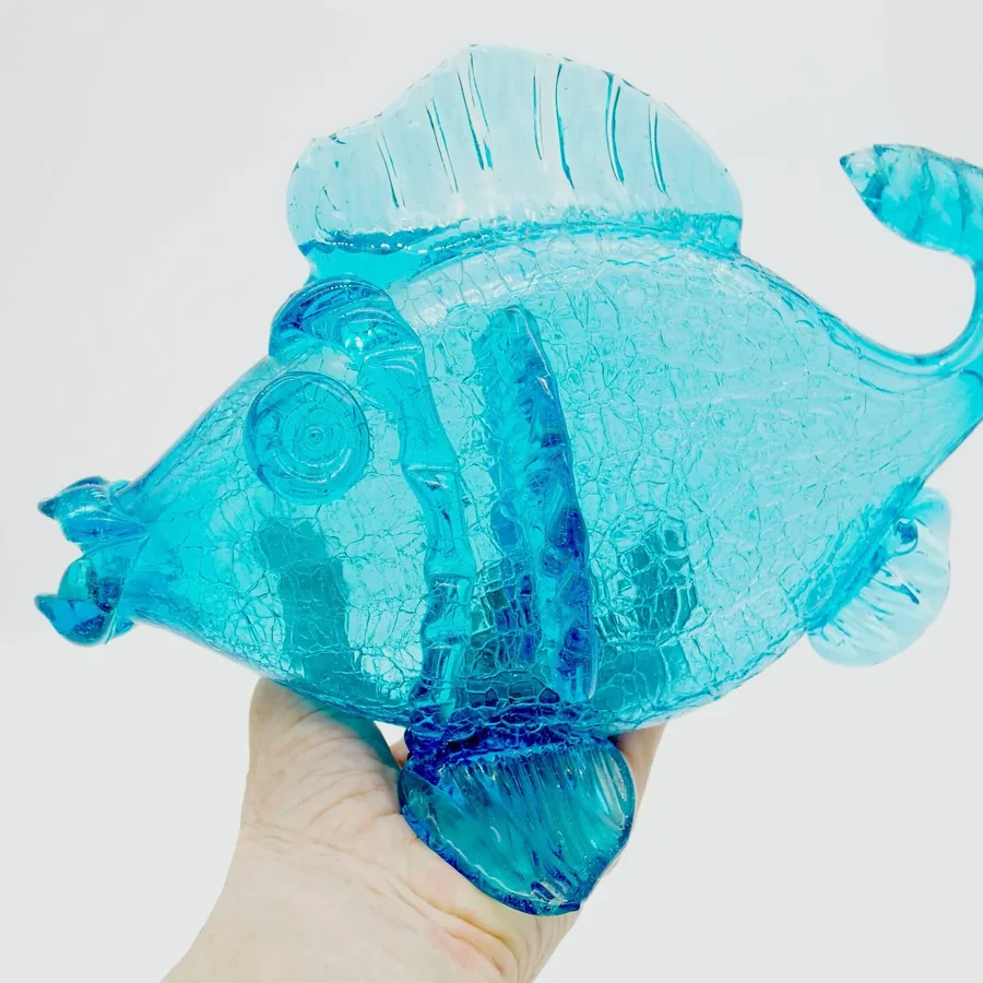 Collectible GlassMid-Century Blue Crackle Glass Fish Sculpture, 1960s Marine Decor Image 10