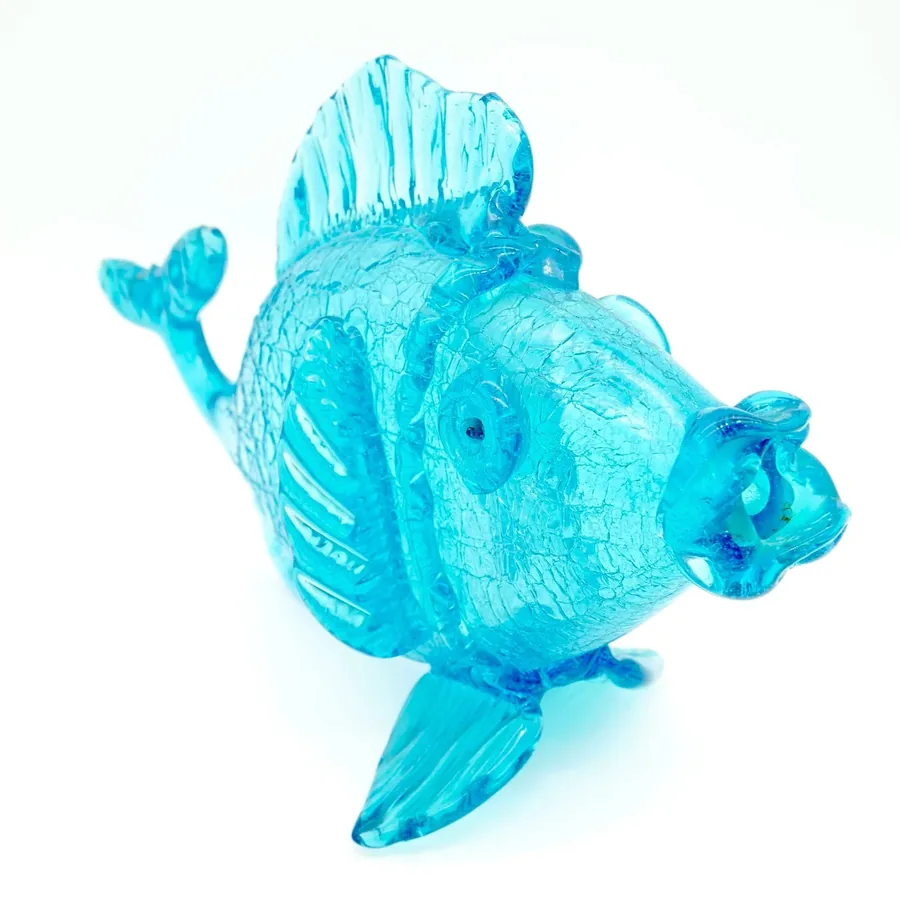 Collectible GlassMid-Century Blue Crackle Glass Fish Sculpture, 1960s Marine Decor Image 2