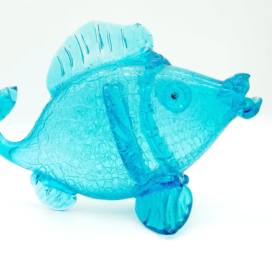 Collectible GlassMid-Century Blue Crackle Glass Fish Sculpture, 1960s Marine Decor Image 3