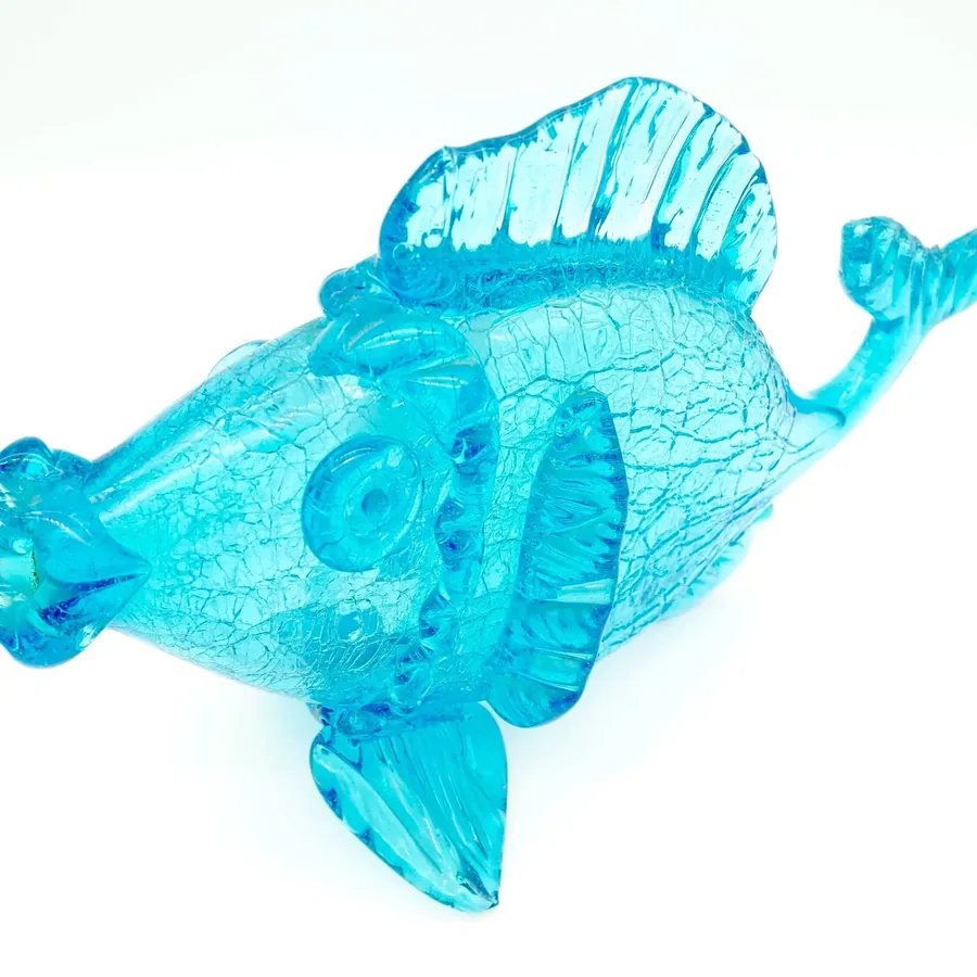 Collectible GlassMid-Century Blue Crackle Glass Fish Sculpture, 1960s Marine Decor Image 4