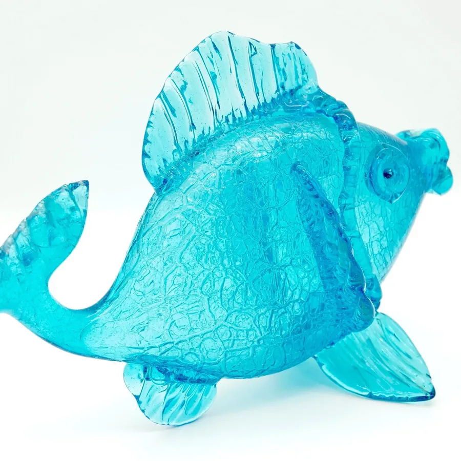 Collectible GlassMid-Century Blue Crackle Glass Fish Sculpture, 1960s Marine Decor Image 5