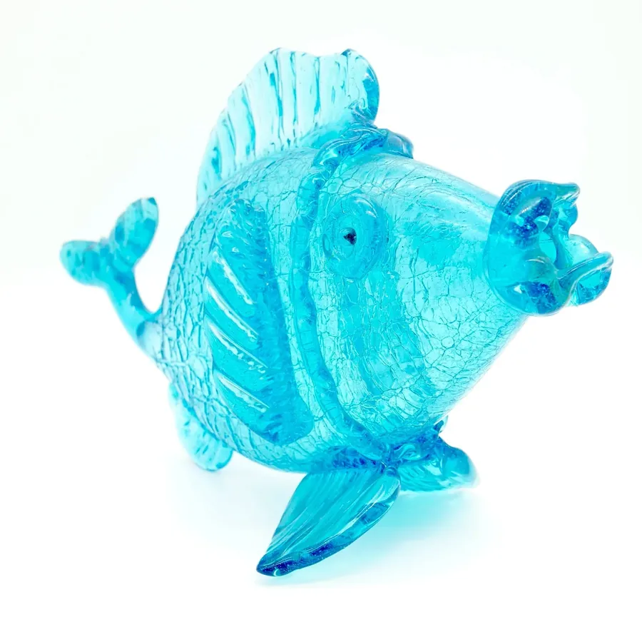 Collectible GlassMid-Century Blue Crackle Glass Fish Sculpture, 1960s Marine Decor Image 6