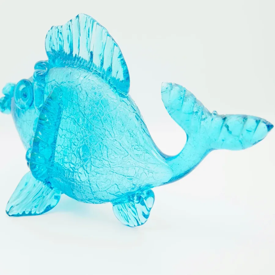 Collectible GlassMid-Century Blue Crackle Glass Fish Sculpture, 1960s Marine Decor Image 7
