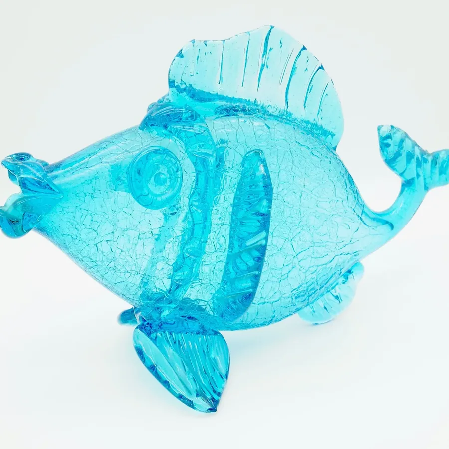 Collectible GlassMid-Century Blue Crackle Glass Fish Sculpture, 1960s Marine Decor Image 9