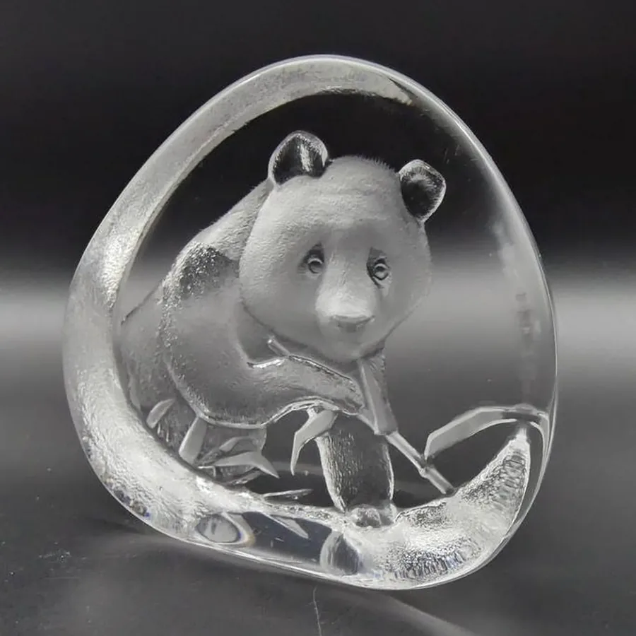 Collectible GlassMid century Mats Jonasson paperweight sculpture crystal glass Panda