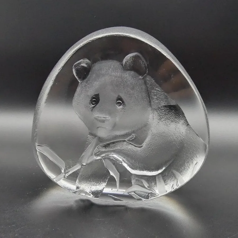 Collectible GlassMid century Mats Jonasson paperweight sculpture crystal glass Panda