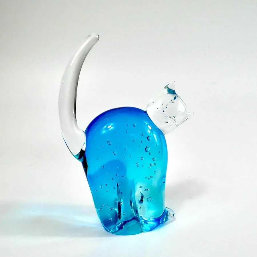 Collectible GlassScandinavian Blue Glass Cat Sculpure – Vintage Hand-Blown, 1970s Image 2