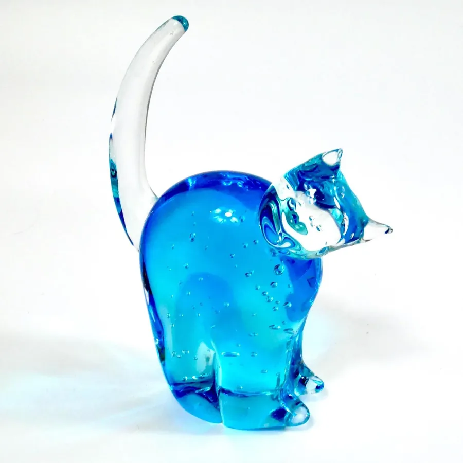 Collectible GlassScandinavian Blue Glass Cat Sculpure – Vintage Hand-Blown, 1970s Image 4
