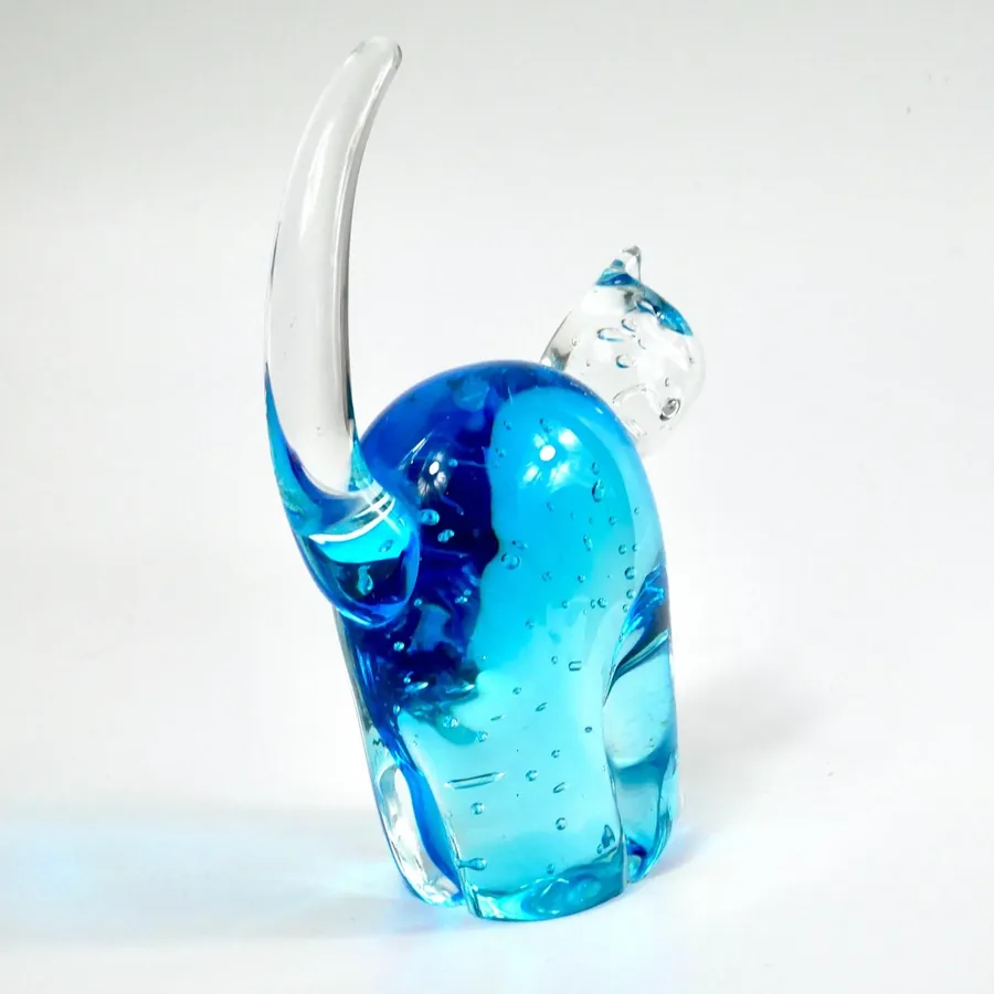 Collectible GlassScandinavian Blue Glass Cat Sculpure – Vintage Hand-Blown, 1970s Image 5