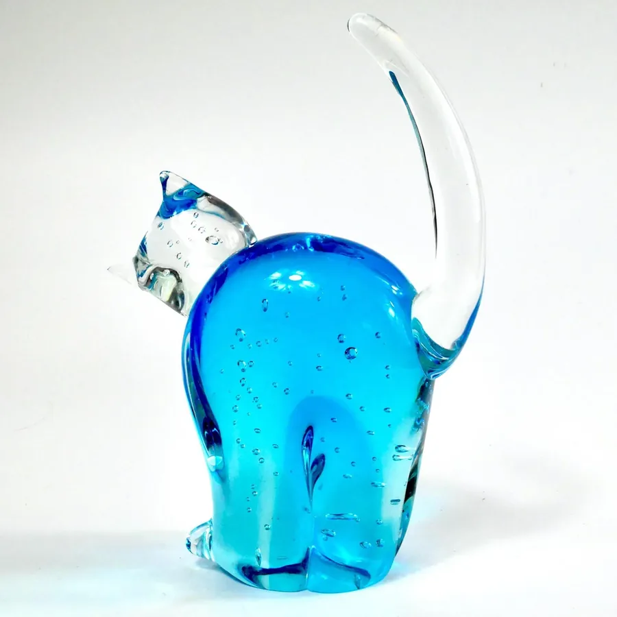 Collectible GlassScandinavian Blue Glass Cat Sculpure – Vintage Hand-Blown, 1970s Image 6