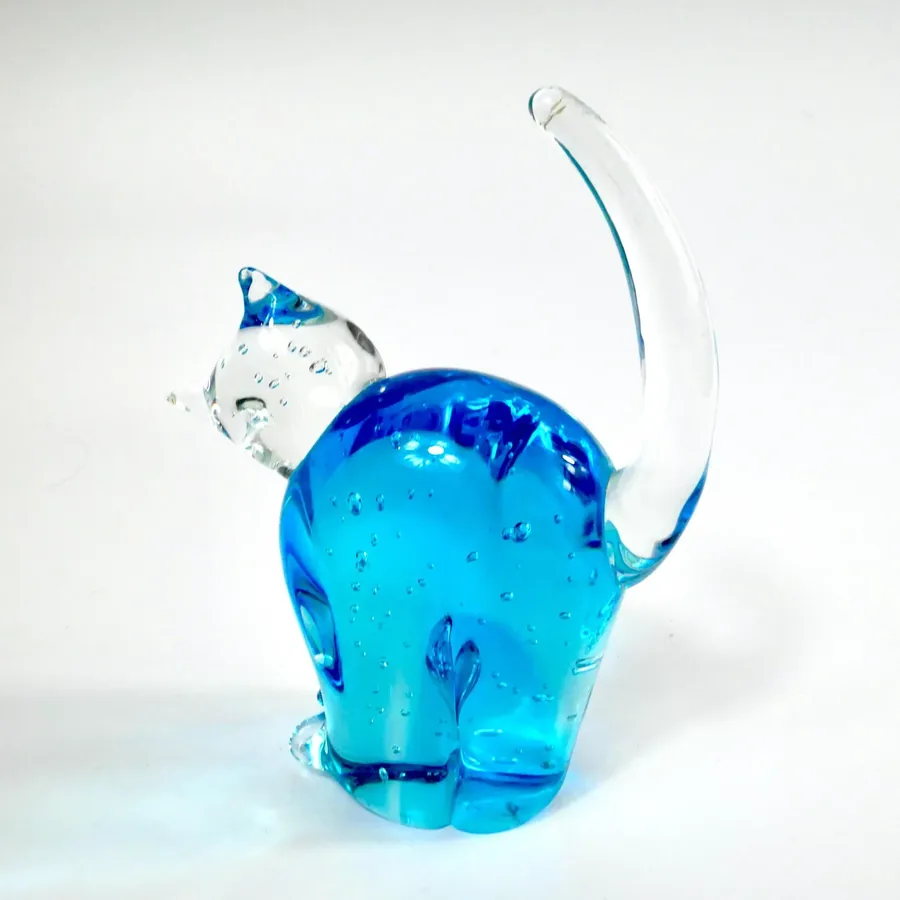 Collectible GlassScandinavian Blue Glass Cat Sculpure – Vintage Hand-Blown, 1970s Image 7