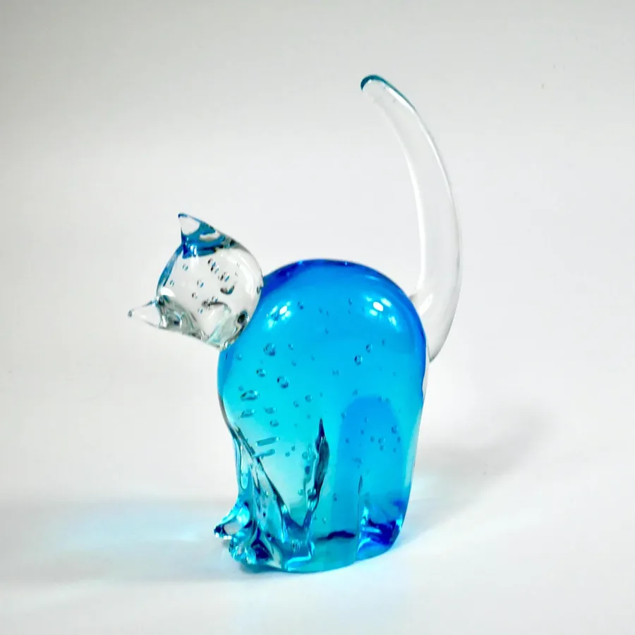 Collectible GlassScandinavian Blue Glass Cat Sculpure – Vintage Hand-Blown, 1970s Image 8