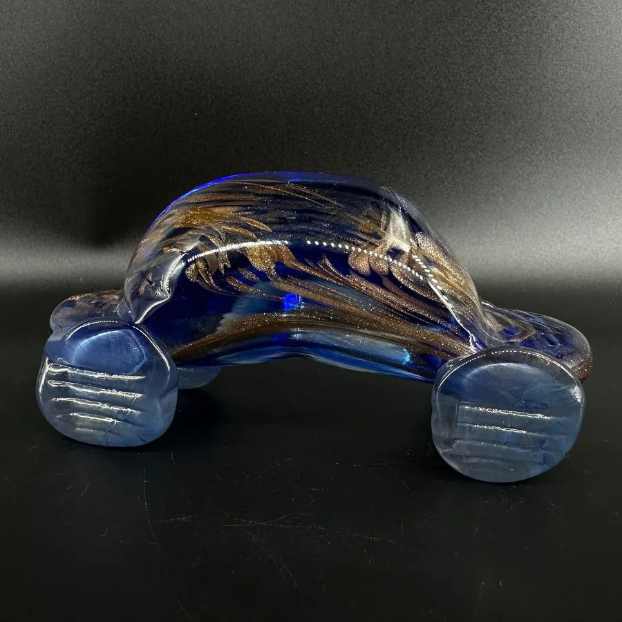 Collectible GlassVintage Abstract Blue and Gold Glass Car figurine Sculpture - Signed Image 10