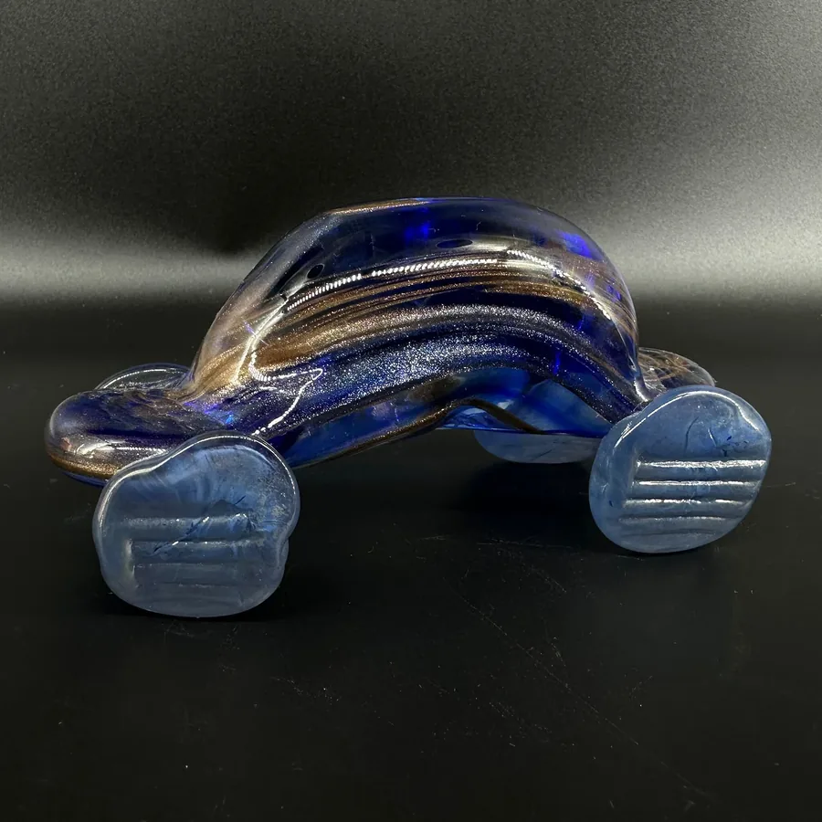 Collectible GlassVintage Abstract Blue and Gold Glass Car figurine Sculpture - Signed Image 2