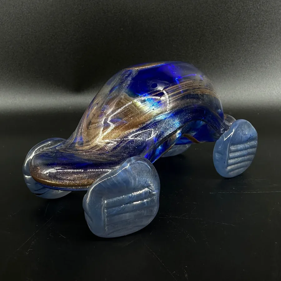 Collectible GlassVintage Abstract Blue and Gold Glass Car figurine Sculpture - Signed Image 3