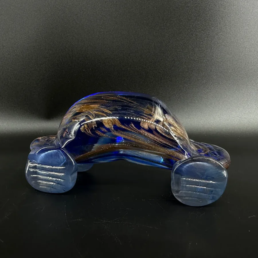 Collectible GlassVintage Abstract Blue and Gold Glass Car figurine Sculpture - Signed Image 4