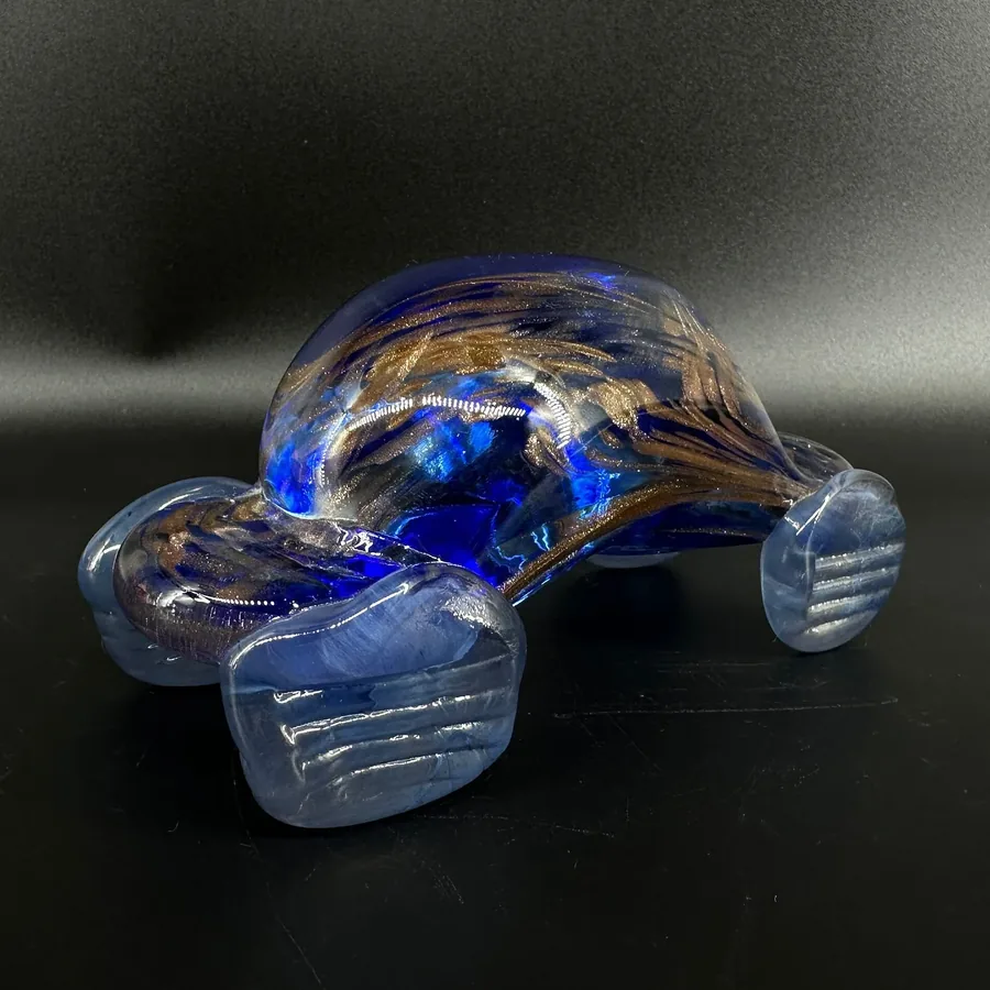 Collectible GlassVintage Abstract Blue and Gold Glass Car figurine Sculpture - Signed Image 5