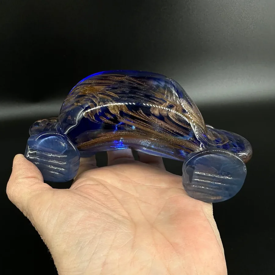 Collectible GlassVintage Abstract Blue and Gold Glass Car figurine Sculpture - Signed Image 6