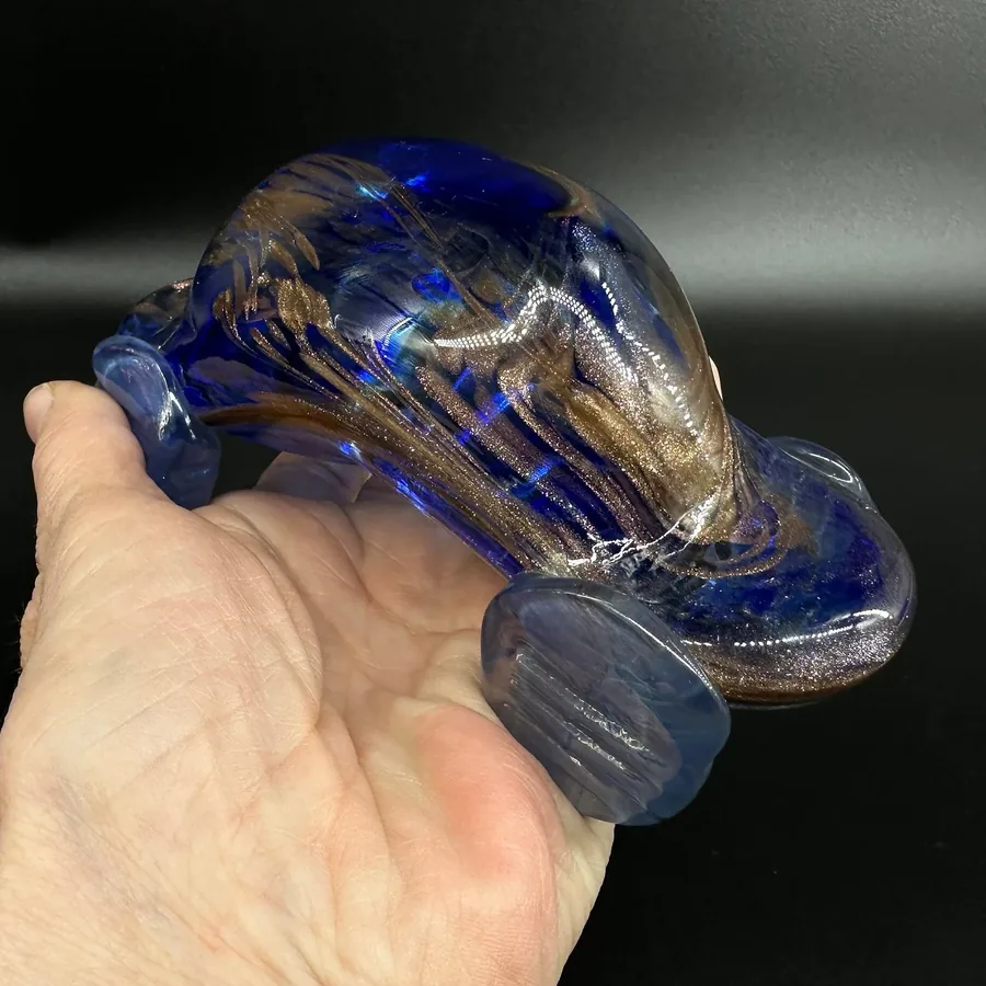Collectible GlassVintage Abstract Blue and Gold Glass Car figurine Sculpture - Signed Image 7