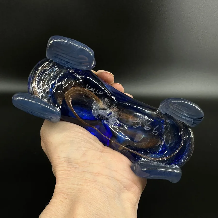 Collectible GlassVintage Abstract Blue and Gold Glass Car figurine Sculpture - Signed Image 8