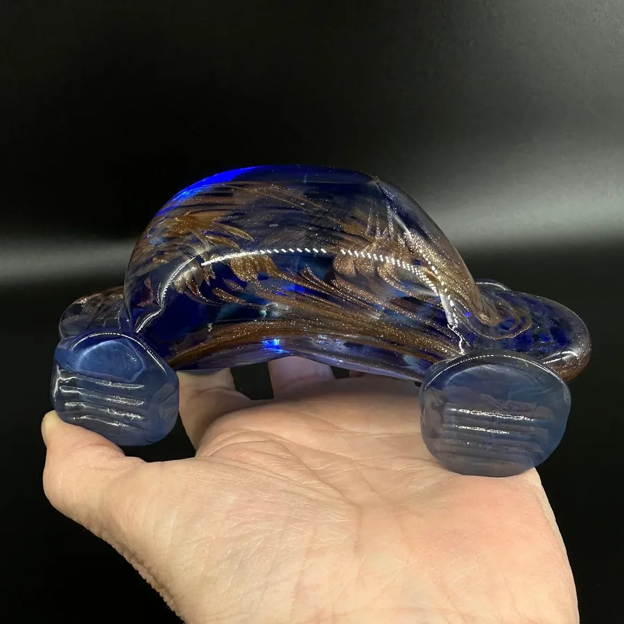 Collectible GlassVintage Abstract Blue and Gold Glass Car figurine Sculpture - Signed Image 9