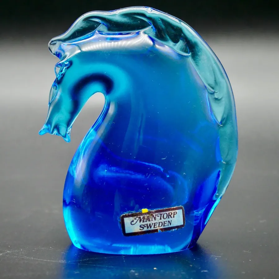 Collectible GlassVintage Blue Glass Horse Figurine paperweight from Sweden with original label Image 10