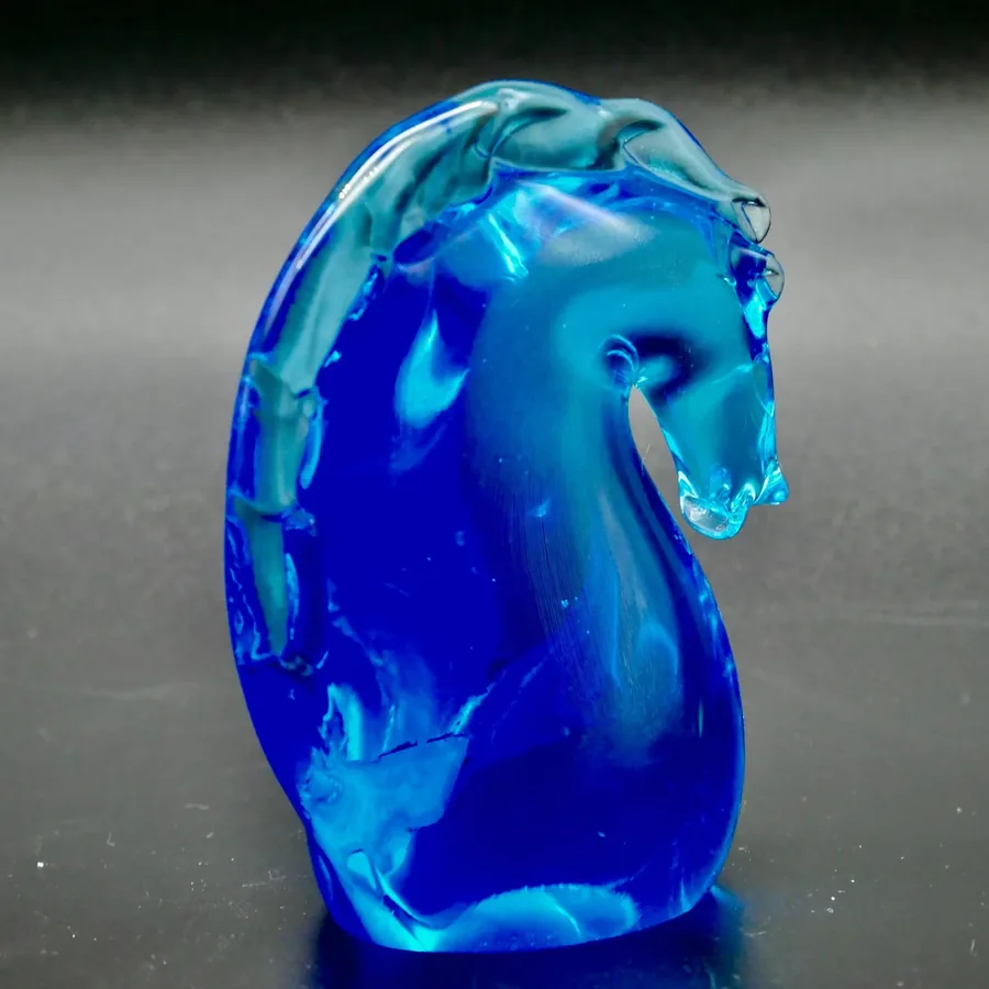 Collectible GlassVintage Blue Glass Horse Figurine paperweight from Sweden with original label Image 5
