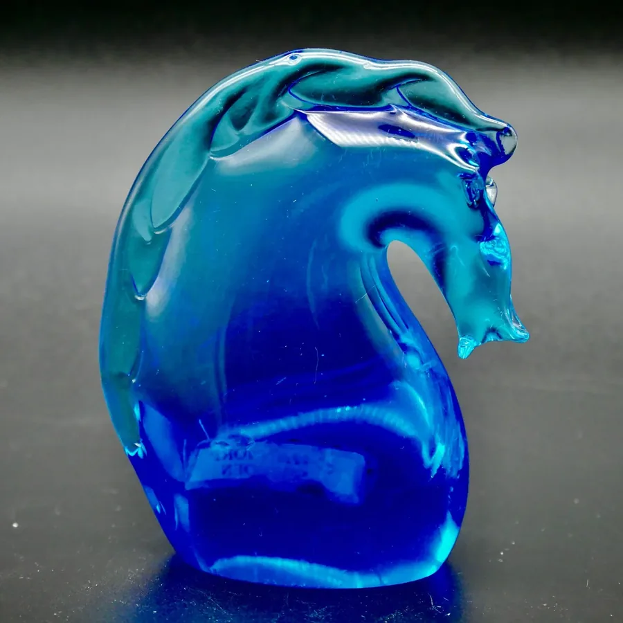 Collectible GlassVintage Blue Glass Horse Figurine paperweight from Sweden with original label Image 6