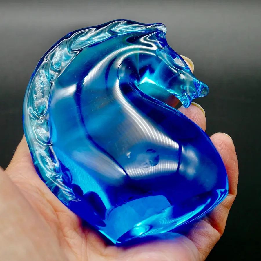 Collectible GlassVintage Blue Glass Horse Figurine paperweight from Sweden with original label Image 7