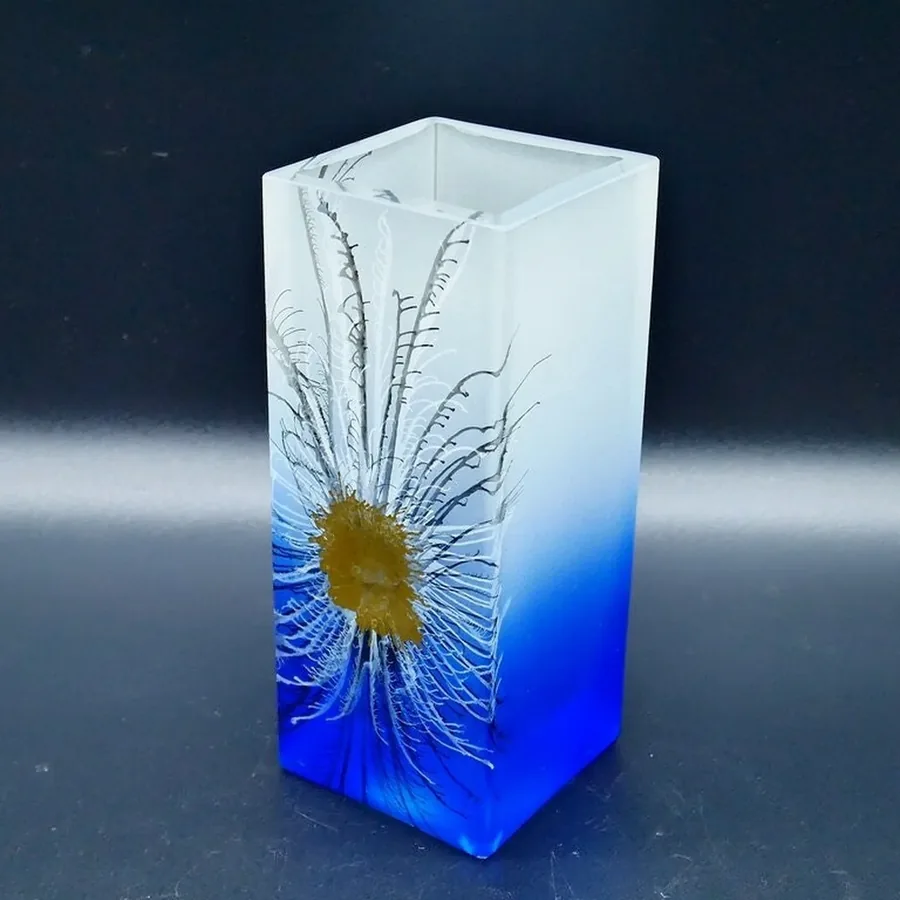 Collectible GlassVintage Bohemian Royal Blue & White Herner Glass Peacock Feather Vase | German Art Glass Image 4