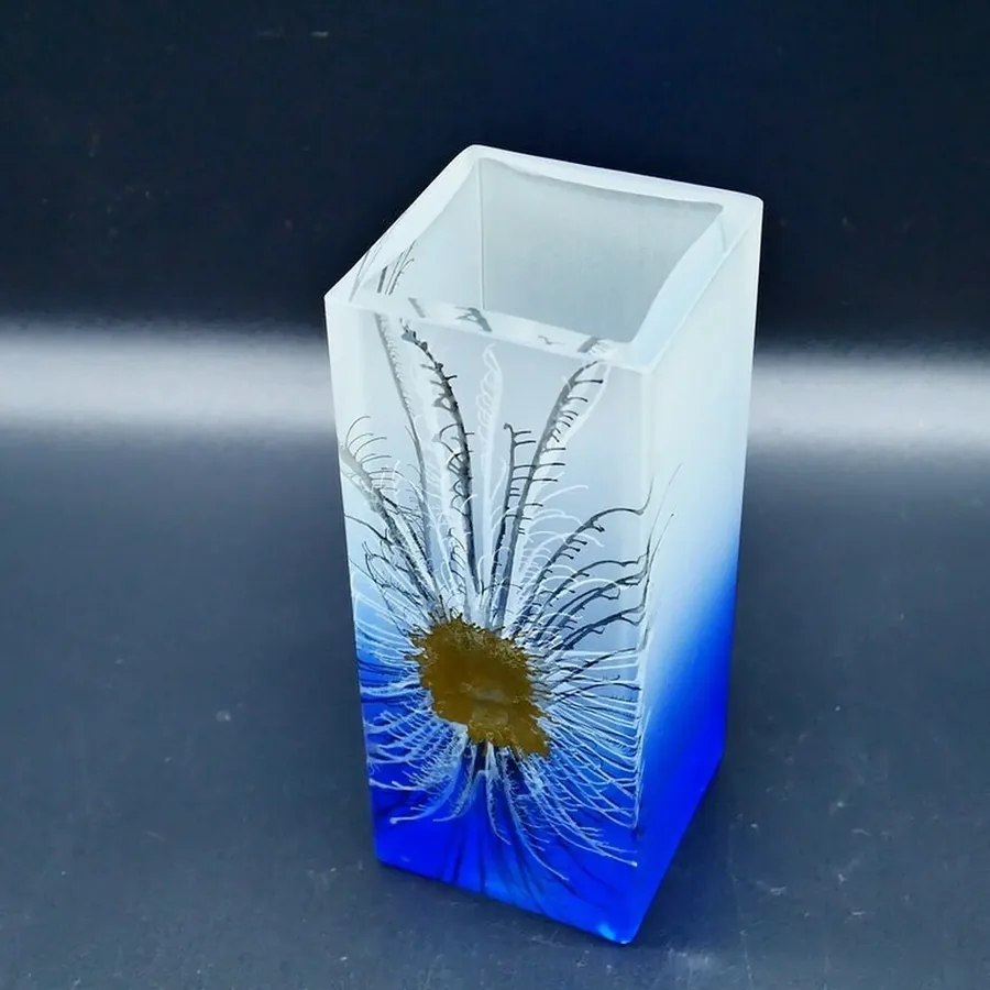 Collectible GlassVintage Bohemian Royal Blue & White Herner Glass Peacock Feather Vase | German Art Glass Image 7