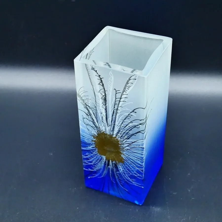 Collectible GlassVintage Bohemian Royal Blue & White Herner Glass Peacock Feather Vase | German Art Glass Image 8