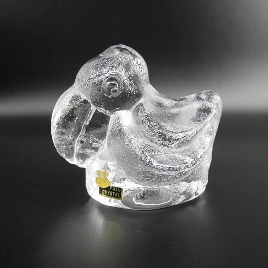 Collectible GlassVintage Brutalist Art Glass Bird Figurine - Duck Sculpture by Skruf Sweden with label Image 10
