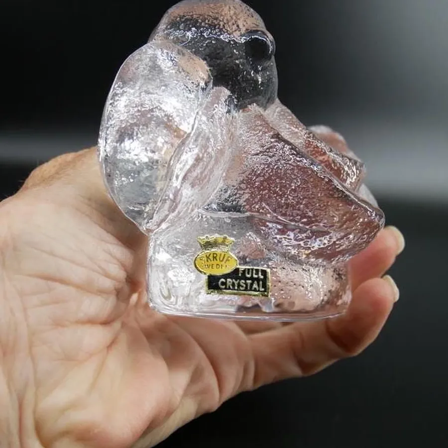 Collectible GlassVintage Brutalist Art Glass Bird Figurine - Duck Sculpture by Skruf Sweden with label Image 8