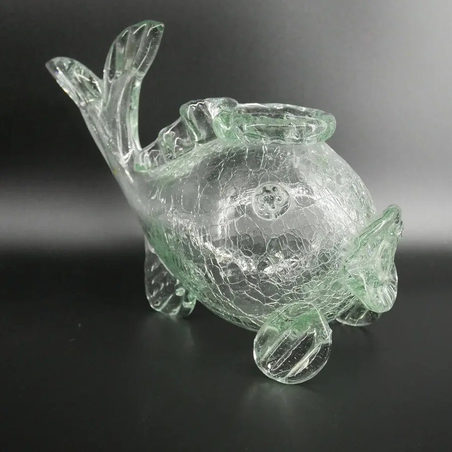 Collectible GlassVintage Crackle Glass Fish Vase - Scandinavian Decor - Designed by Ture Berglund Image 4