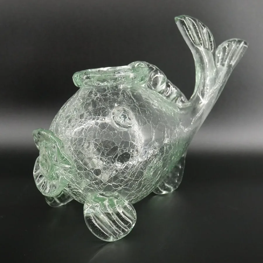 Collectible GlassVintage Crackle Glass Fish Vase - Scandinavian Decor - Designed by Ture Berglund Image 7