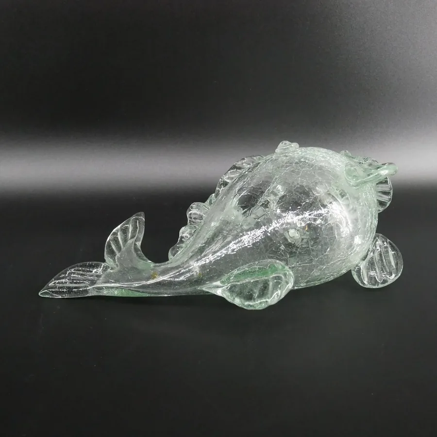 Collectible GlassVintage Crackle Glass Fish Vase - Scandinavian Decor - Designed by Ture Berglund Image 9