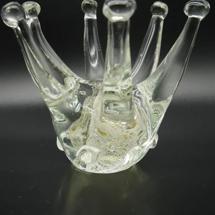 Collectible GlassVintage Glass Crown Sculpture – encased Gold Flakes paperweight – RBA Sweden 1960s Image 5