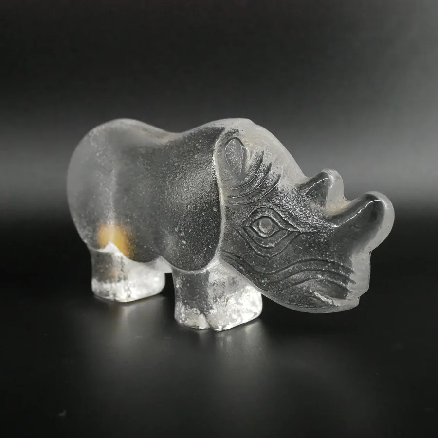 Scandinavian Art GlassVintage Lisa Larson Rhino Glass Sculpture – 1970s Royal Krona Sweden Image 3