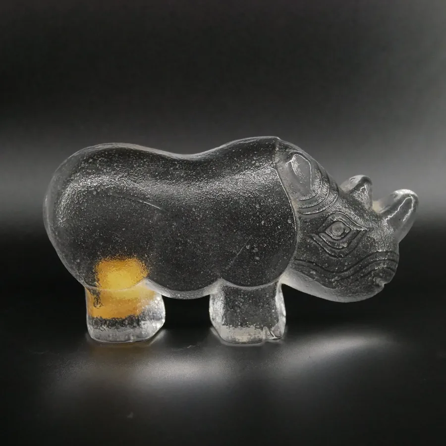 Scandinavian Art GlassVintage Lisa Larson Rhino Glass Sculpture – 1970s Royal Krona Sweden Image 5