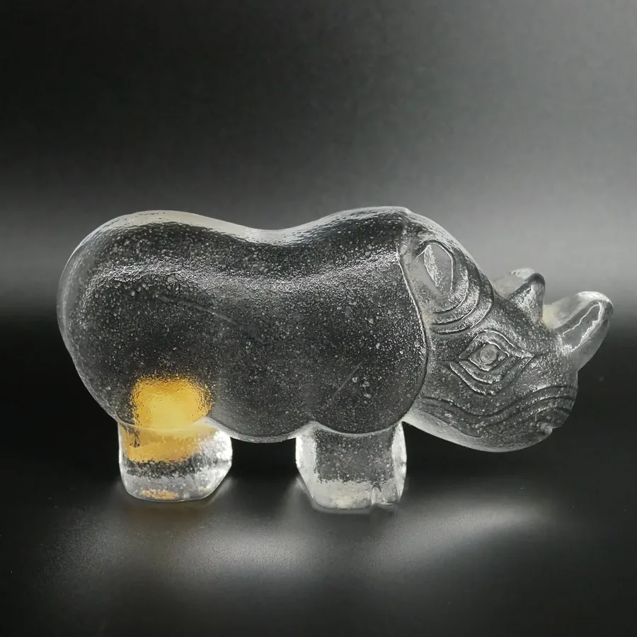 Scandinavian Art GlassVintage Lisa Larson Rhino Glass Sculpture – 1970s Royal Krona Sweden Image 7