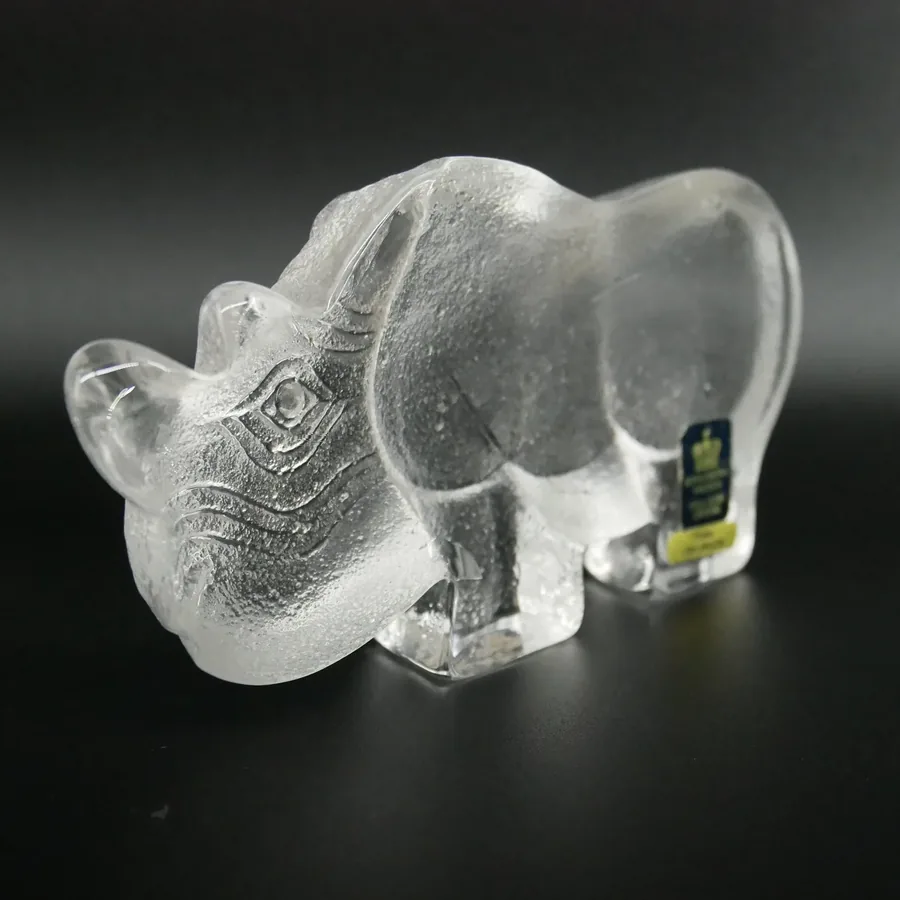 Scandinavian Art GlassVintage Lisa Larson Rhino Glass Sculpture – 1970s Royal Krona Sweden Image 9