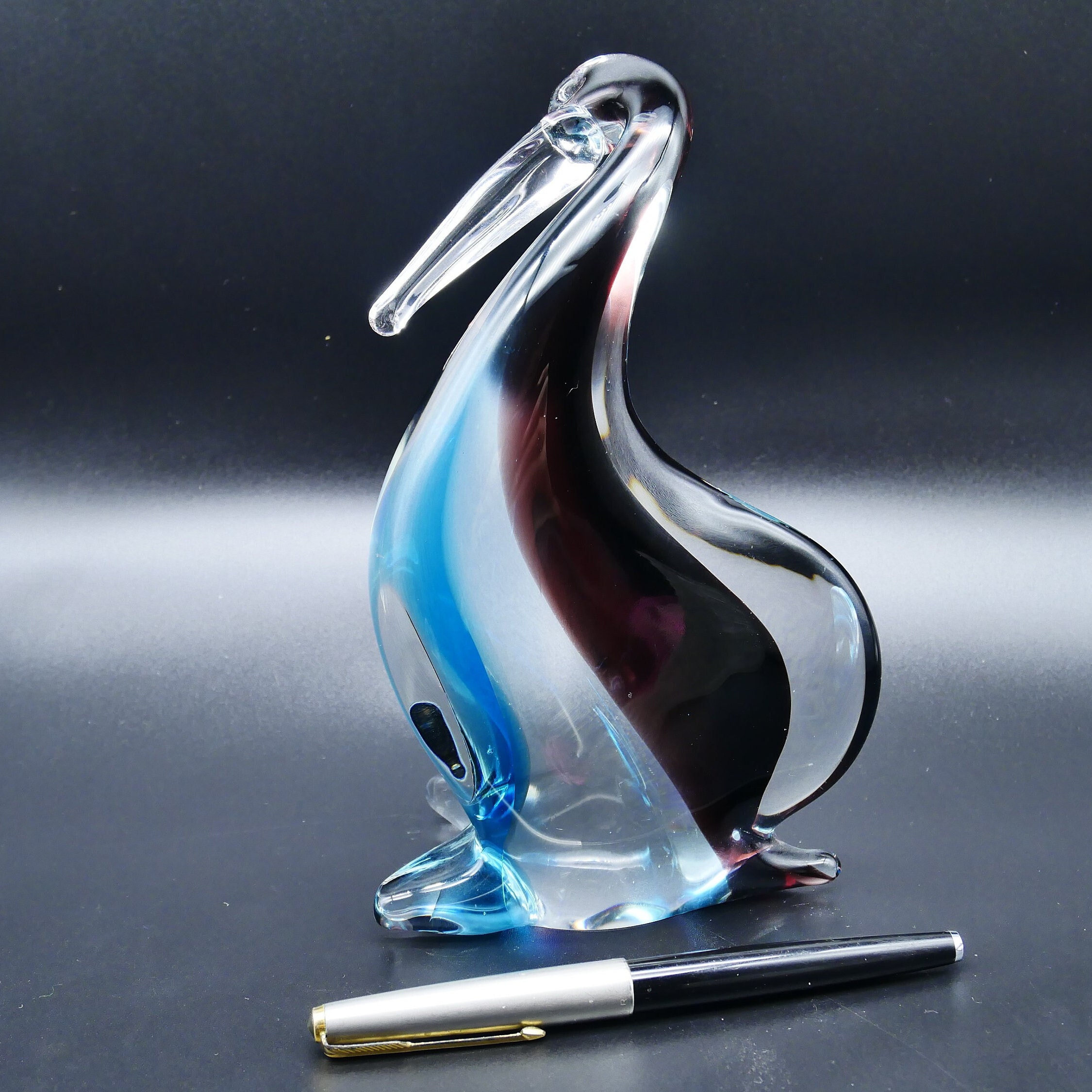 Collectible GlassVintage Murano Glass Bird - Sommerso Glass Pelican Sculpture - 1980s - Made in Italy Image 2