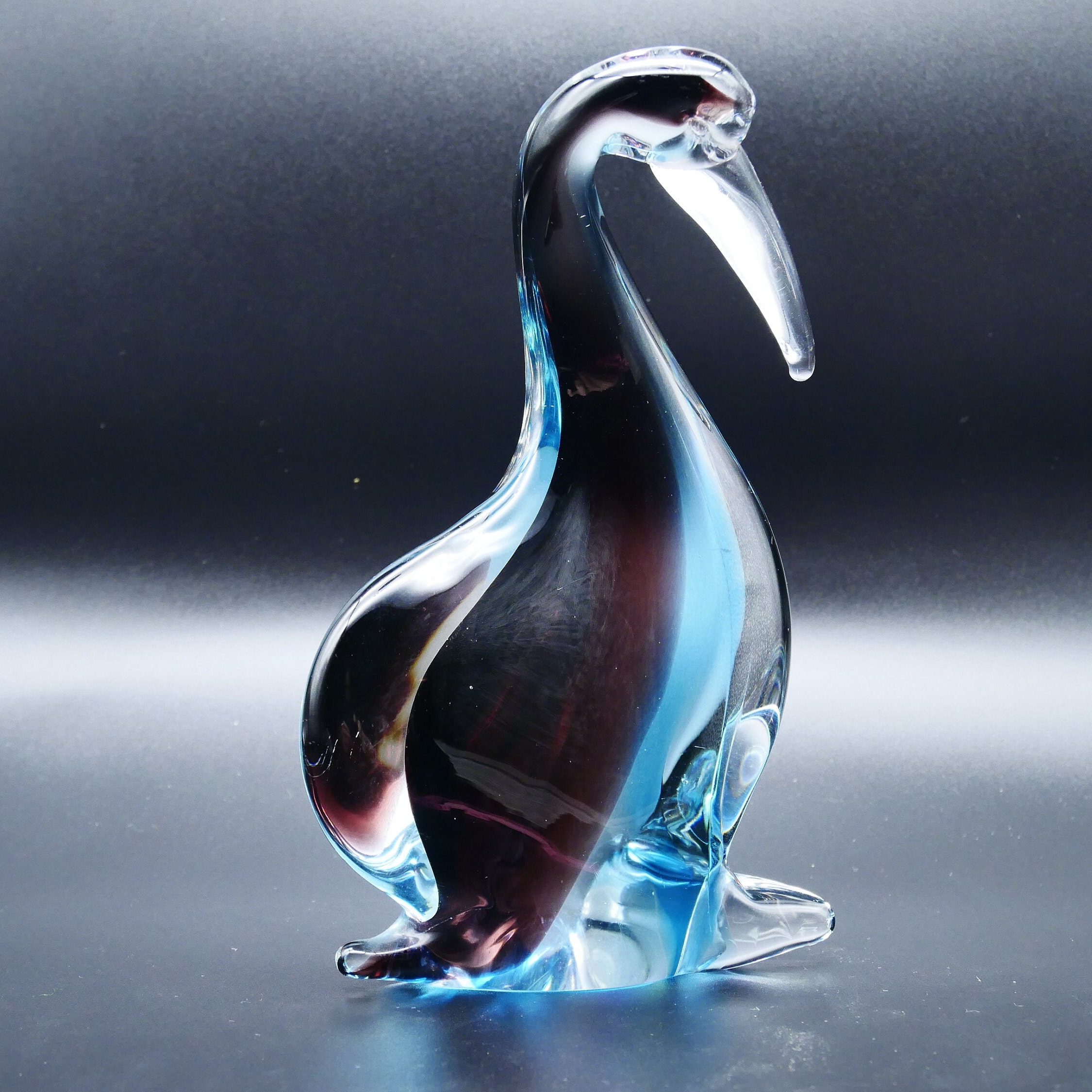 Collectible GlassVintage Murano Glass Bird - Sommerso Glass Pelican Sculpture - 1980s - Made in Italy Image 3