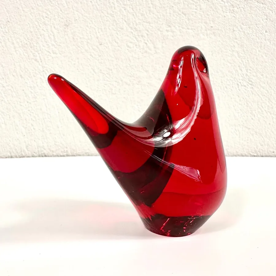 Collectible GlassVintage Red Art Glass Bird Figurine - FM Ronneby Swedish Ornament Image 4