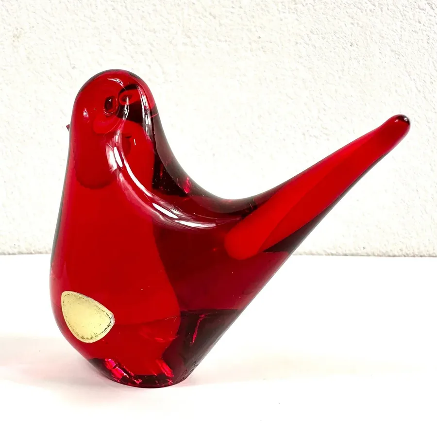 Collectible GlassVintage Red Art Glass Bird Figurine - FM Ronneby Swedish Ornament Image 5